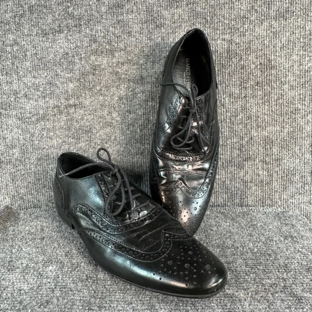 Marco Ferretti Black Leather Wingtip Brogue Oxford Dress Shoes Mens 42 Italian